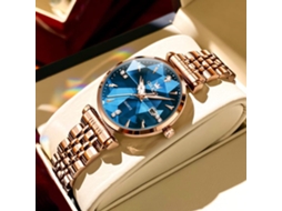 Lurelia Relógio Feminino, Movimento De Quartzo, Luminoso, Detalhes Com Strass, Aço Inoxidável, Pele, Rosa Ouro, Verde