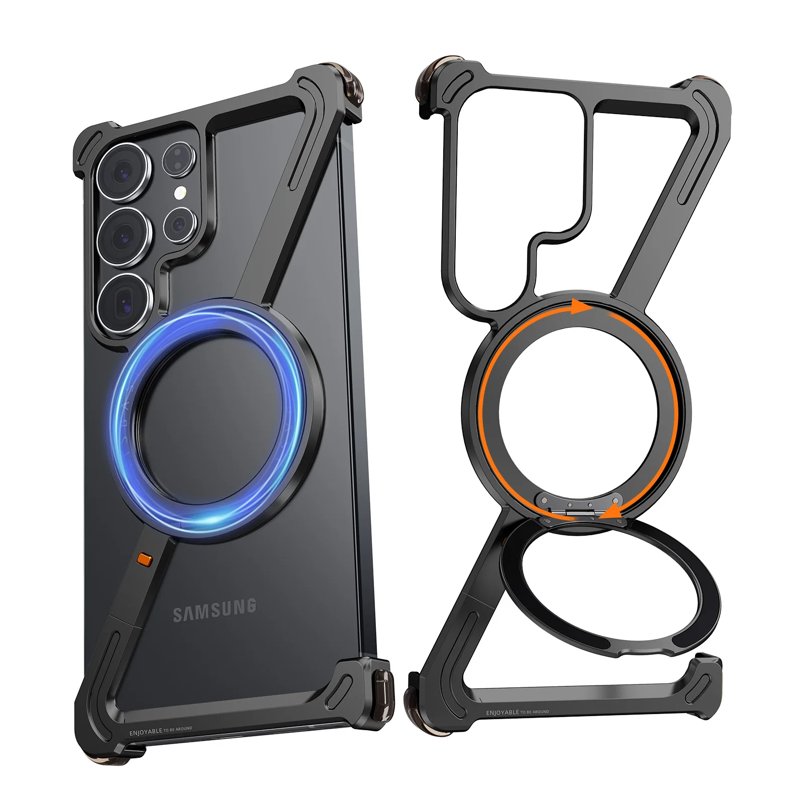 Capa Para Celular (galaxy S24 Ultra Preta) Com Suporte Magnético Giratório De 360°, Capa Ultrafina À Prova De Choque.