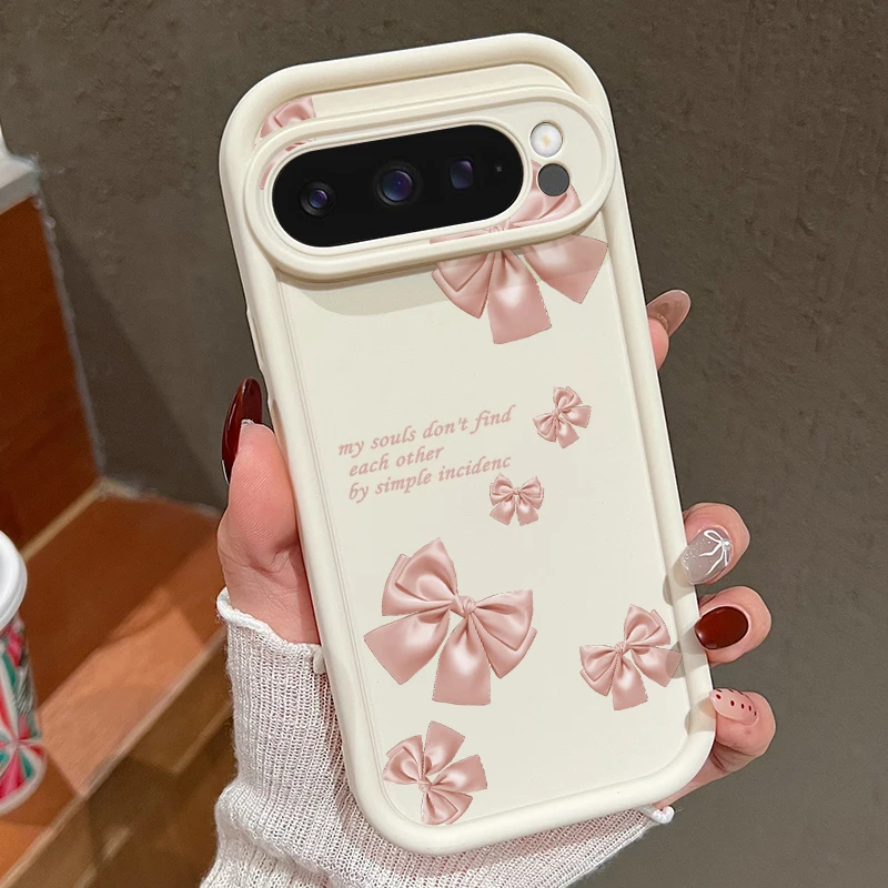 Capa De Celular Em Tpu Com Estampa De Laço Rosa (cor Off-white) Para Google Pixel 7a