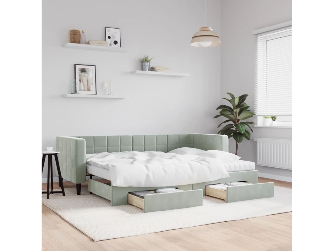 Sofá cama com Gavetão e Gavetas 80x200 cm Veludo Cinzento claro MAISON EXCLUSIVE