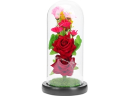 Luminária Noturna De Led Com Flor Artificial Sob Cúpula De Vidro Preto.
