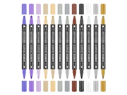 Canetas de Tinta Acrílica, Ponta Dupla, 24 Cores, Secagem Rápida S/MARCA