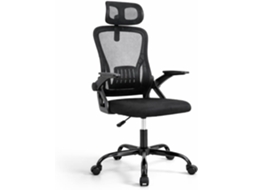 Cadeira de escritório ergonómica com apoio de cabeça ajustável, suporte lombar e encosto em rede respirável LORVIK | LORVIK