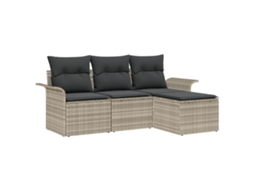 Conjunto 4 Conjunto De Sofá De Jardim Vidaxl Cinzento Vime Pe (196 X 117 X 69 Cm)