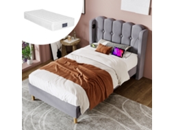 Cama Solteiro 90x200cm Cinza Com Colchão E Carregamento Usb-c