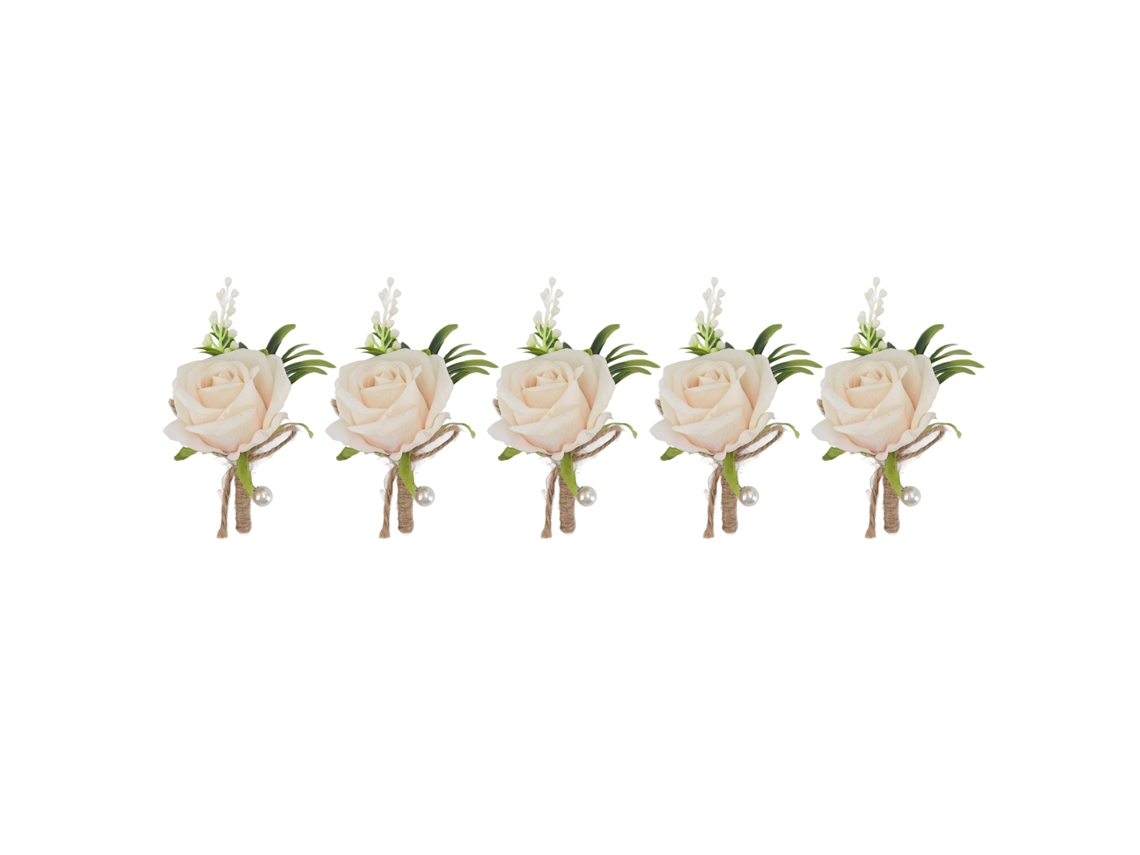 5 Unidades De Boutonniere De Boda Com Flores Artificiais De Rosa Cor Champanhe Para Noivo E Noiva
