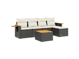 Conjunto Sofás de Jardim 6 Pcs com Almofadões Vime Pe Preto MAISON EXCLUSIVE (6 pcs)