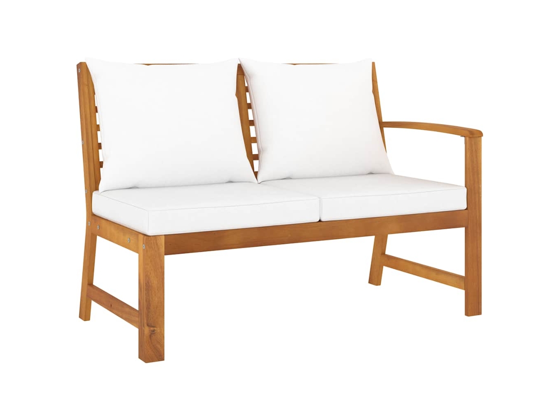 Vidaxl Banco De Jardim 114,5 Cm Com Almofadão Cor Creme Acácia Maciça