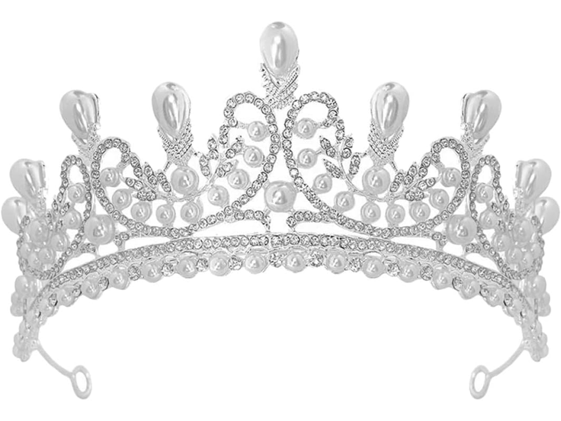 Coroa De Princesa Elegante Em Liga De Zinco Com Pérolas E Strass, Tiara Delicada.