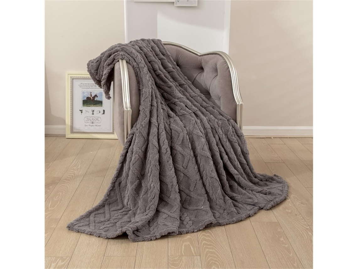 Manta de Lã Jacquard Fansu Cor Sólida Fofa Quente Macia e Grossa para Cama Sofá Todas as Estações 180x200cm, M