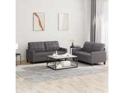 Vidaxl 2 Pcs Conjunto De Sofás C/ Almofadões Couro Artificial Cinzento