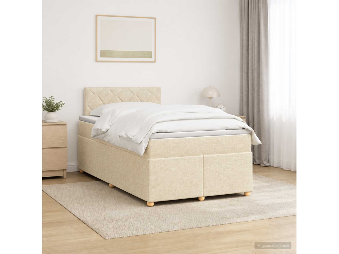 Vidaxl Cama Box Spring Com Colchão Creme 120 X 190 Cm Tecido