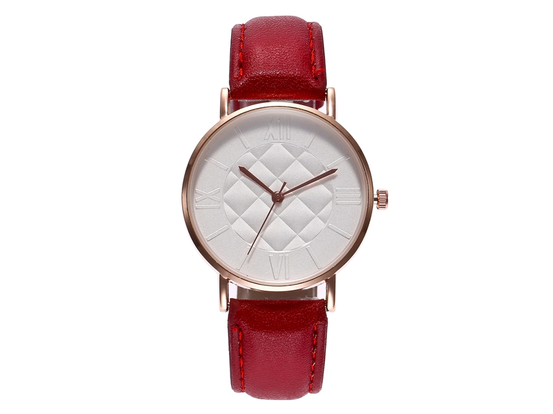 Reloj Analógico De Cuarzo Con Correa De Pu Para Mujer Y Hombre Color Rojo