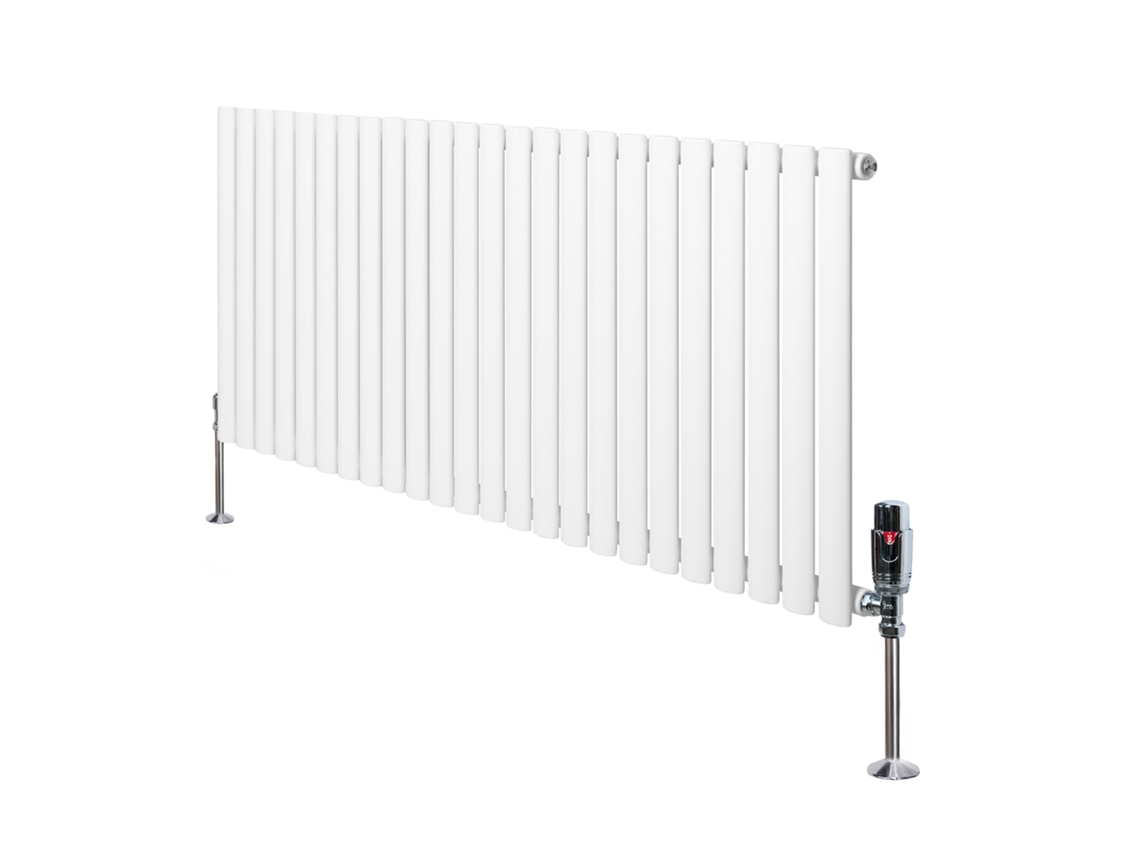 Radiador Oval De Coluna Única 600x1440 Mm - Branco, 1369w, Aço Carbono, Válvulas Termostáticas Cromadas, Suportes E Kit