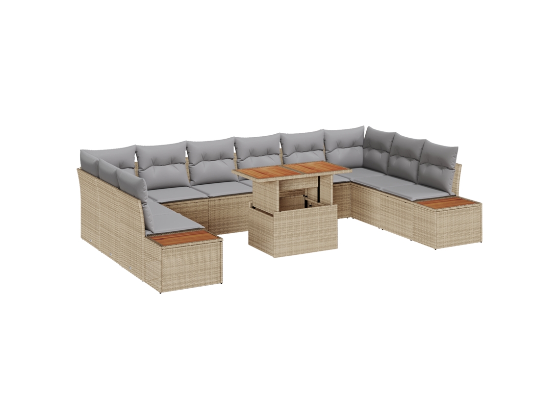 Conjunto 11 Conjunto De Sofá De Jardim Vidaxl Bege Vime Pe (100 X 55 X 73 Cm)