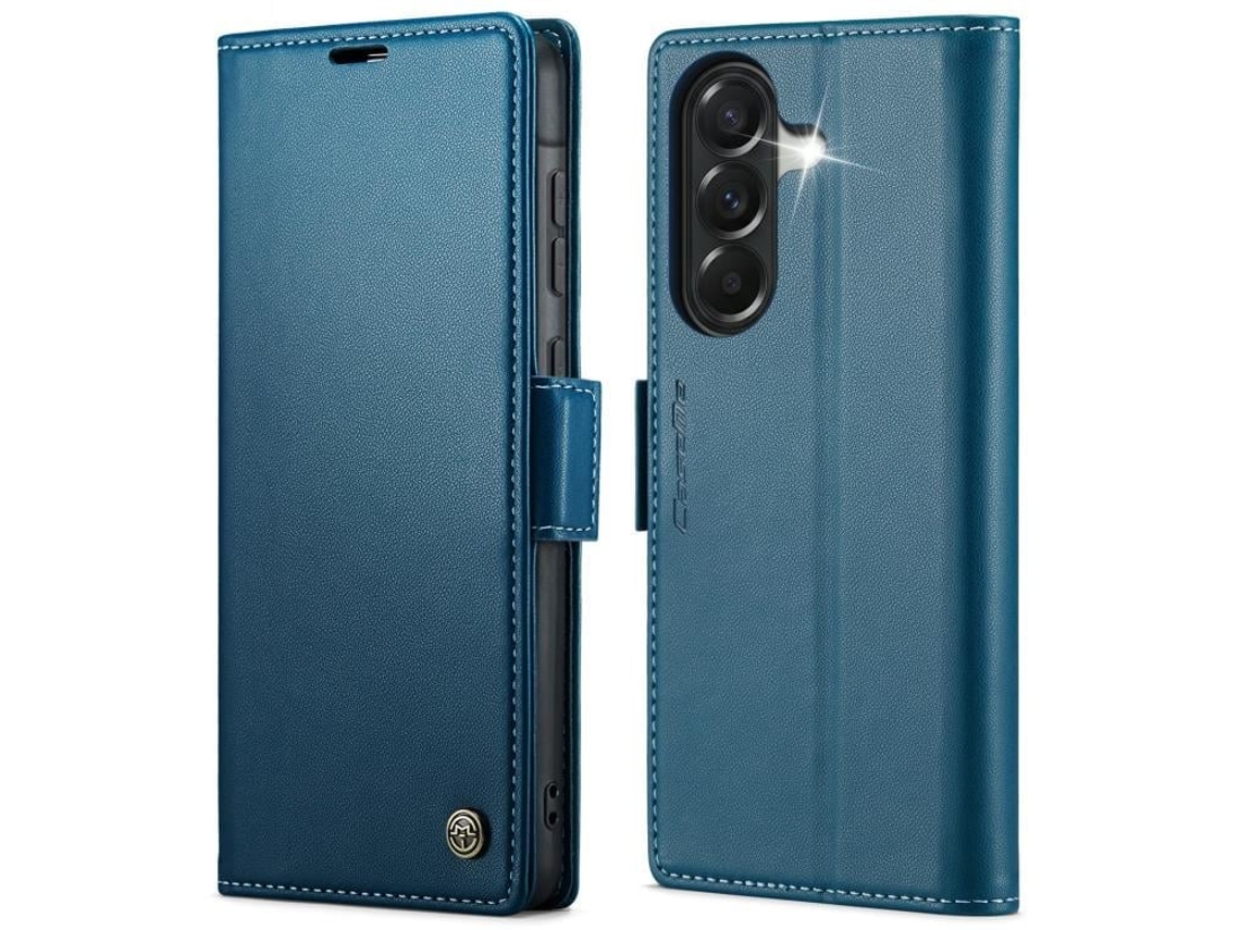 Capa Para Samsung Galaxy A57 5g De Couro Com Textura De Lichia E Fecho Borboleta Com Proteção E Sistema Rfid Antirroubo Azul