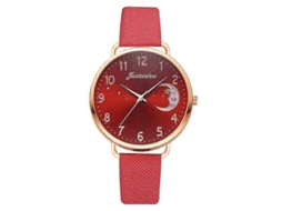 Relógio Feminino De Quartzo Com Mostrador Em Padrão De Lua E Pulseira De Pu, Cor: Vermelho