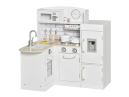 Cozinha De Madeira Infantil 3+ Anos, Conjunto De Imitação Com Acessórios E Armazenamento, Mdf E Pinho, Pia E Micro-ondas Na Cor Branca