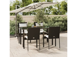 Vidaxl 5 Pcs Conjunto De Jantar P/ Jardim C/ Almofadões Vime Pe Preto