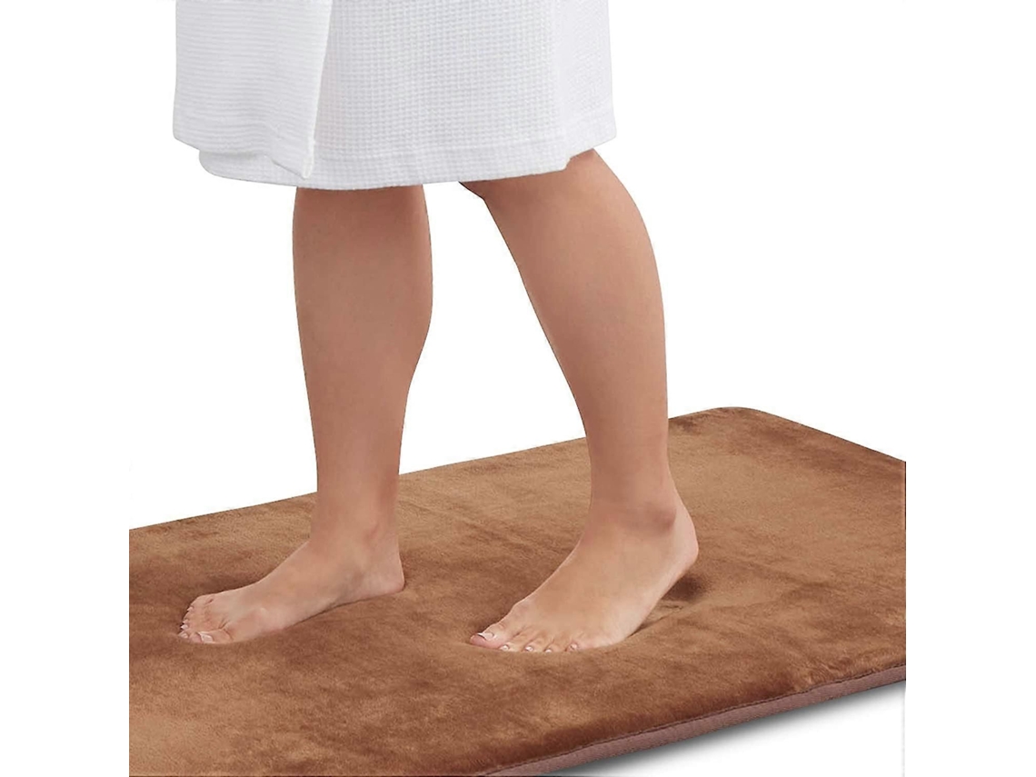 Tapete De Banheiro Em Espuma Viscoelástica Antiderrapante E Absorvente, Veludo Super Aconchegante (22 Polegadas X 36 Polegadas, Marrom)