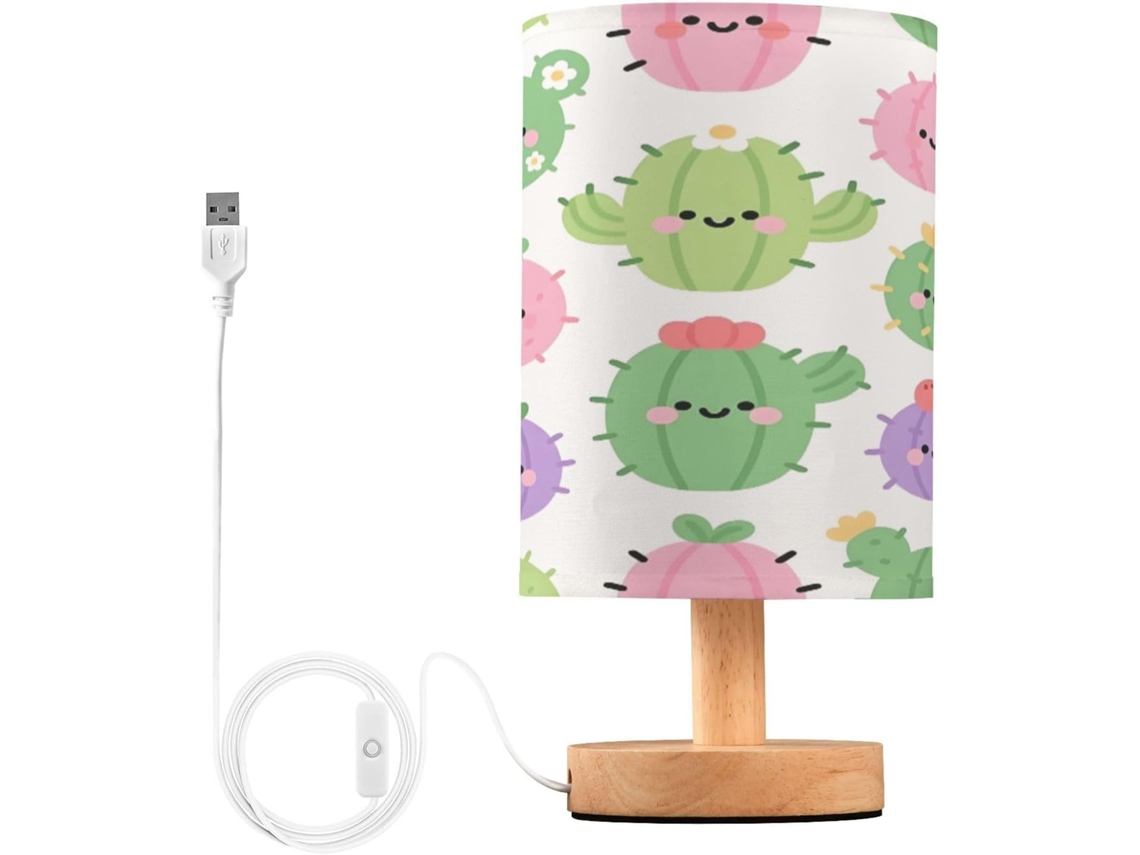 Abajur De Cabeceira Em Formato Cactus Para Quarto, Com USB C Carregamento Portas, Luminária De Mesa Cabeceira