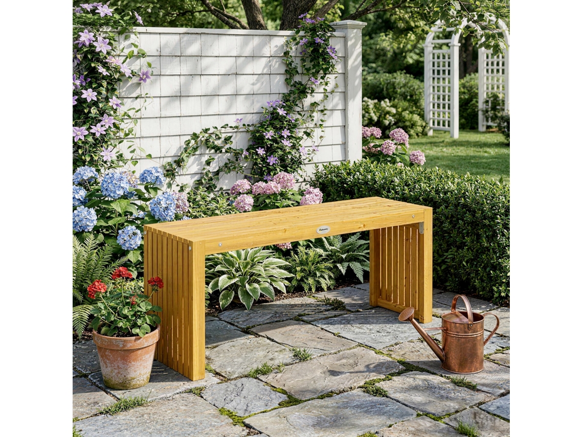 Banco De Jardim De Madeira De Acácia Sem Encosto 2 Lugares. Assento Com Ripas De Efeito Madeira. 110x30x45cm. Madeira Natural