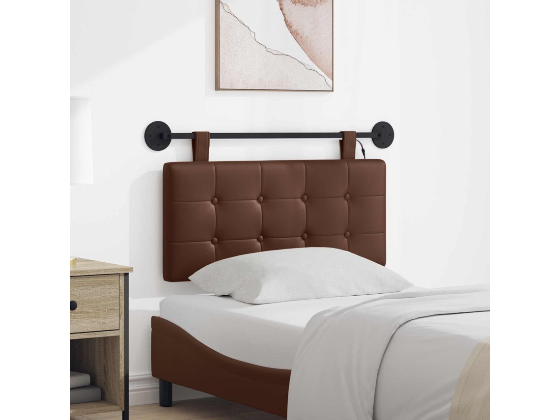 Vidaxl Cabeceira Suspensa Com Luz Led Castanho Couro Sintético