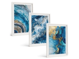 Composição De Quadros Padrões Abstratos Azuis Moldura Branca Pinturas De Quarto Espelharte (3 Piezas De 40x60 Cm)