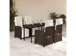 Vidaxl 5 Pcs Conjunto Jantar P/ Jardim C/ Almofadões Vime Pe Castanho