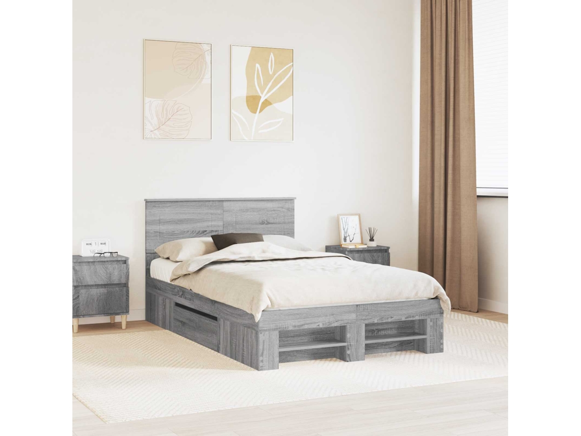 Vidaxl Estrutura Da Cama Cinza Sonoma 120 X 200 Cm Madeira Processada