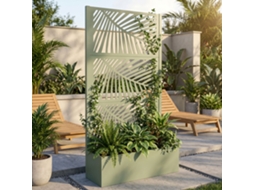 Kisha - Floreira De Jardim Divisória Com Treliça 98x180x30 Cm Recipiente Em Metal Verde Sálvia