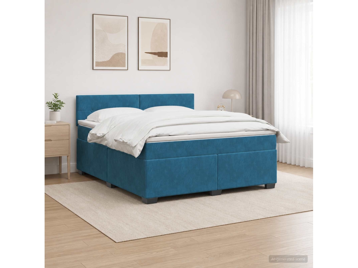 Vidaxl Cama Box Spring Com Colchão E Led Azul 140 X 190 Cm Veludo