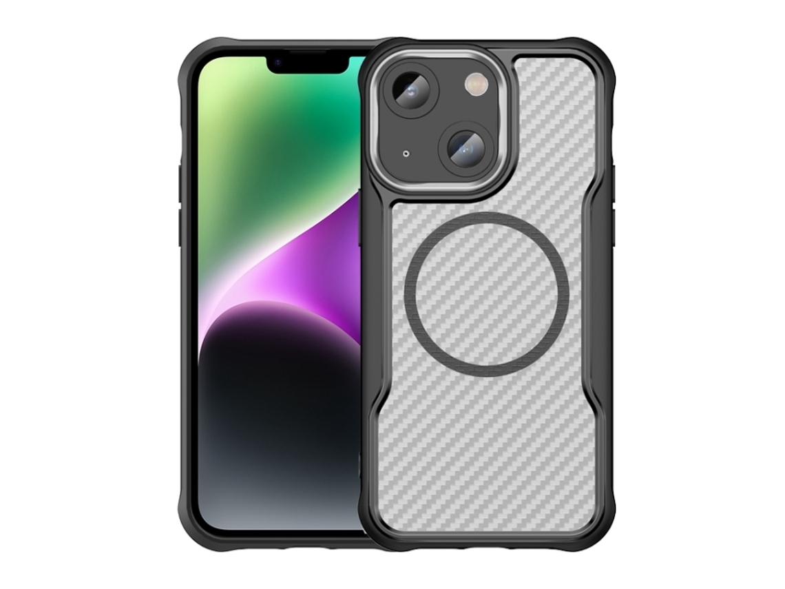 Capa Transparente Para Iphone 14 - Textura De Fibra De Carbono - Magsafe