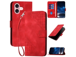 Capa Em Couro Pu, Para Apple Iphone 16 Cor Vermelho