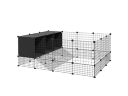 Recinto para Pequenos Animais Modular Parque para Coelhos com 39 Painéis 3 Abrigos para Cobaias e Coelhos da índia Preto