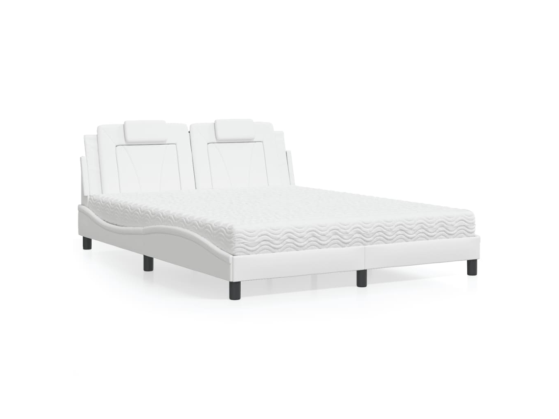 Vidaxl Cama Viana Com Colchão 160x200 Cm Couro Artificial Branco