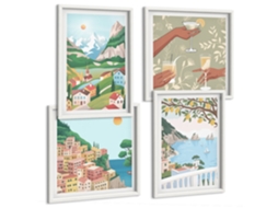 Pinturas Murais Modernas Vistas Litorâneas Em Tons Pastel Moldura Branca Pinturas De Quarto Espelharte (conjunto De 4 Imagens)
