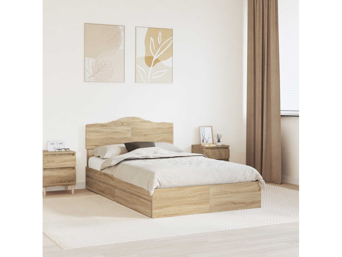 Vidaxl Cama Com Armazenamento Com Gaveta Carvalho Sonoma 135 X 190 Cm