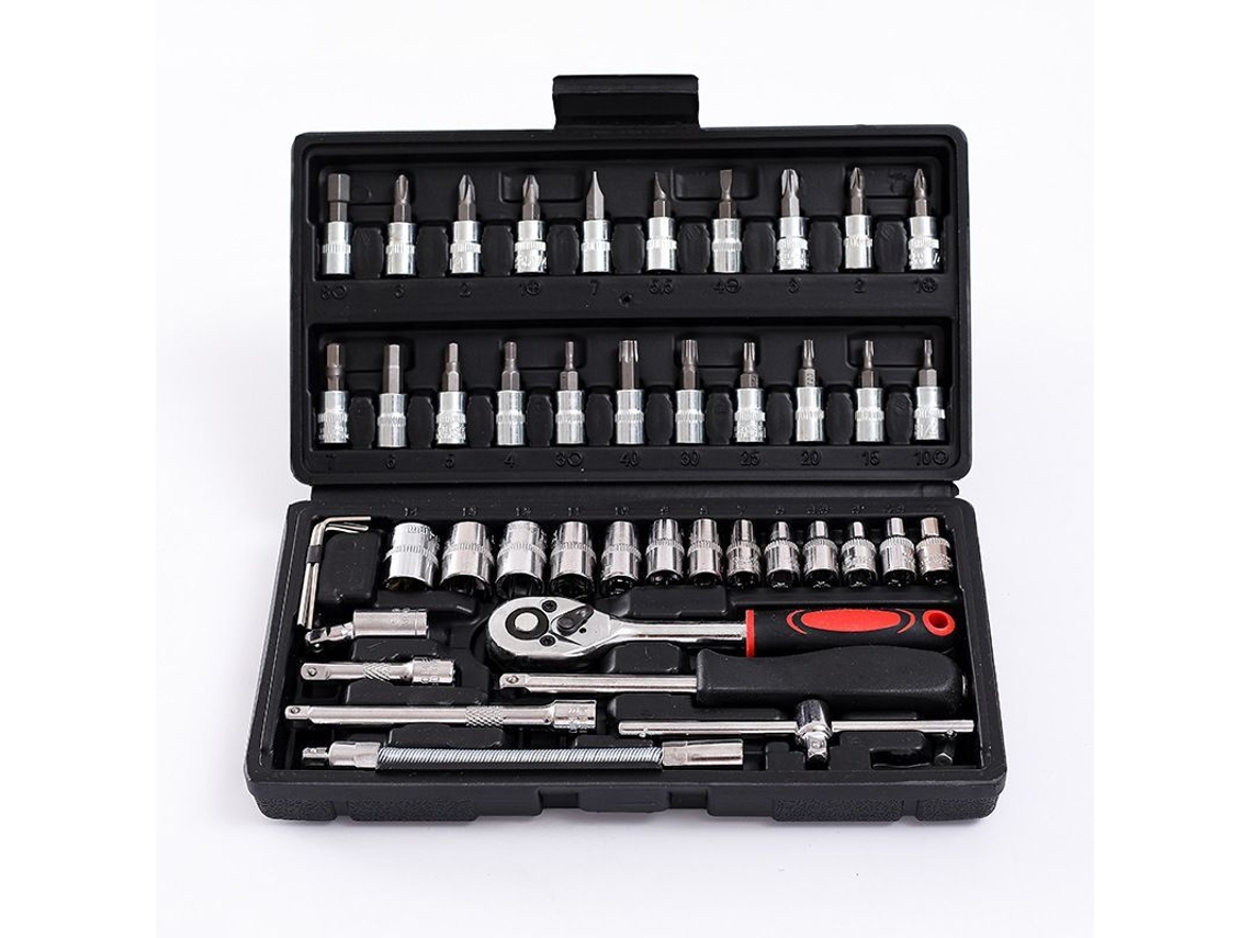 Conjunto De Chaves De Soquete F6 ¼ Chromemat, 46 Peças Preto Para Manutenção De Carros E Motos