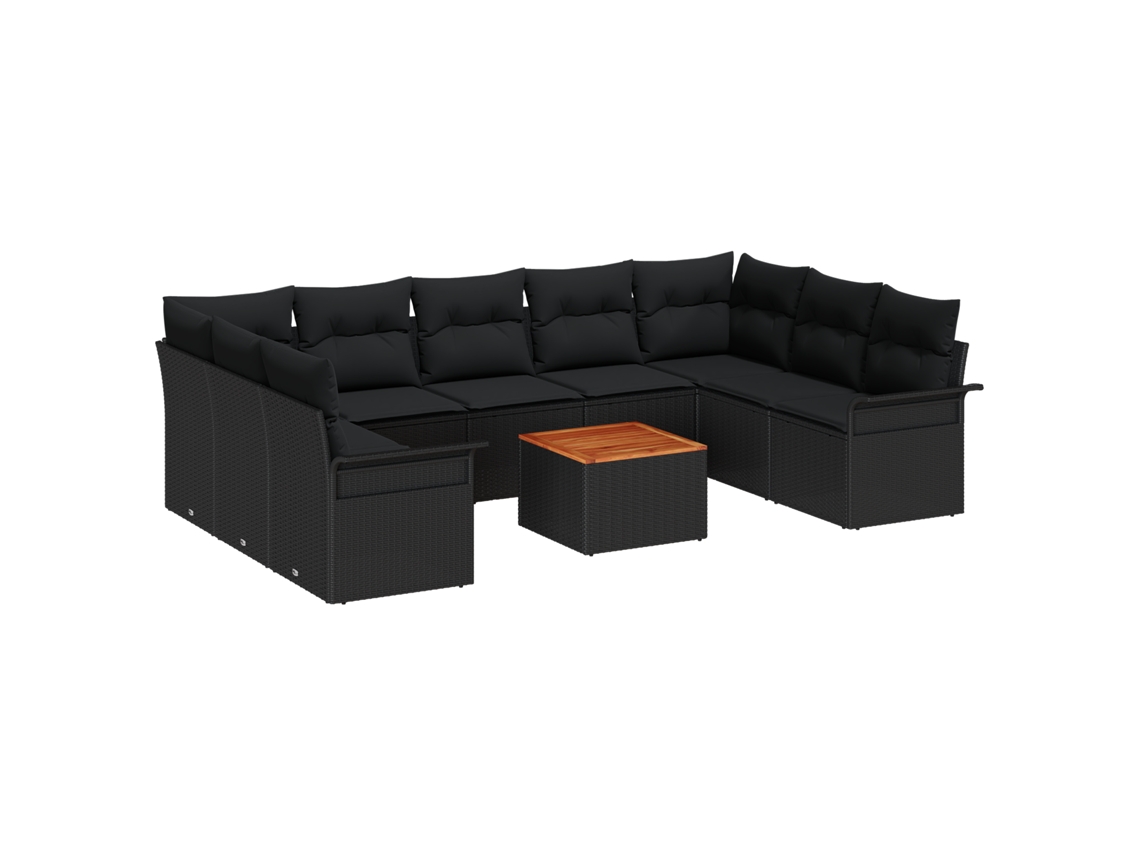 Conjunto 10 Sofá De Jardim Vidaxl Preto Vime Pe (55 X 55 X 37 Cm)