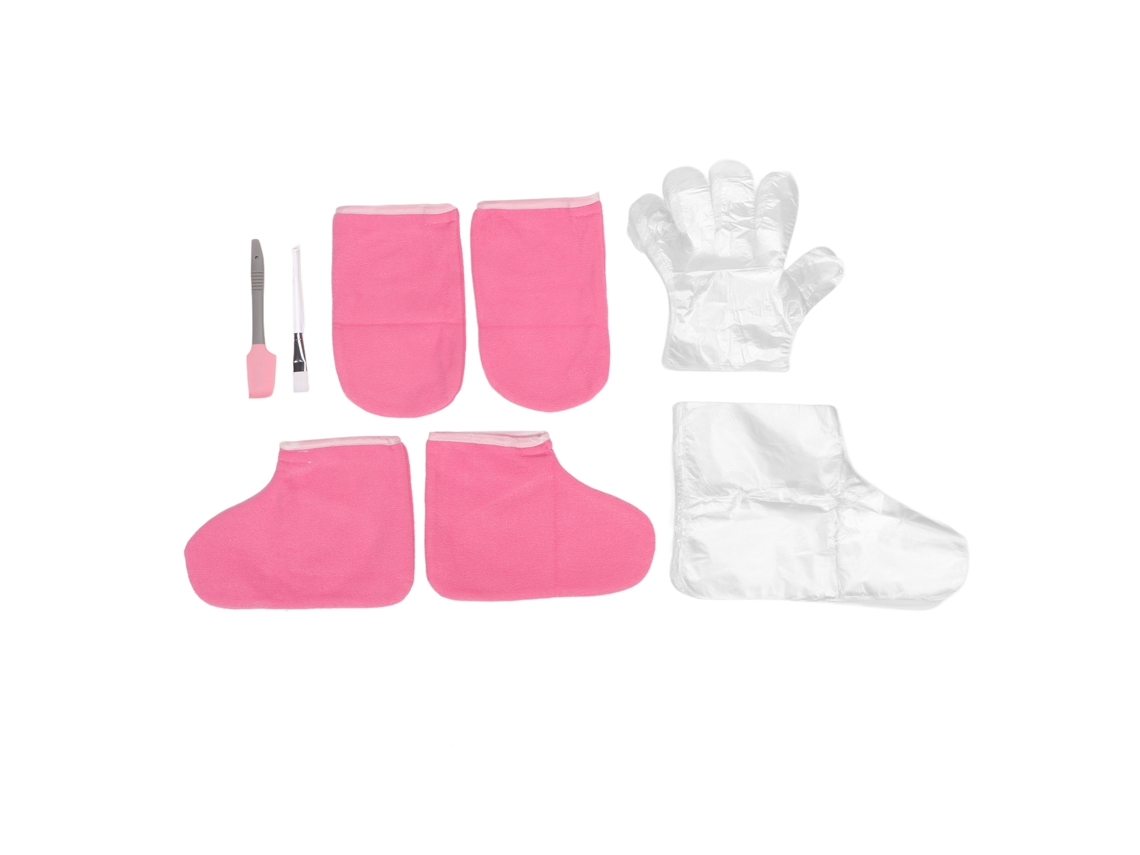 Kit De Tratamento De Cera Para Mãos E Pés Com Luvas De Tecido Rosa, Pincel, Espátula E 100 Luvas Descartáveis