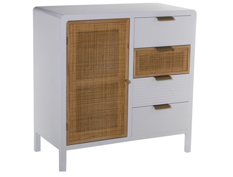 Móvel de Entrada em Madeira com 4 Gavetas e Porta Branca/Ratan