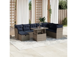 Conjunto de Sofá de Jardim com 9 Peças e Almofadas em Rattan Sintético Preto VIDAXL