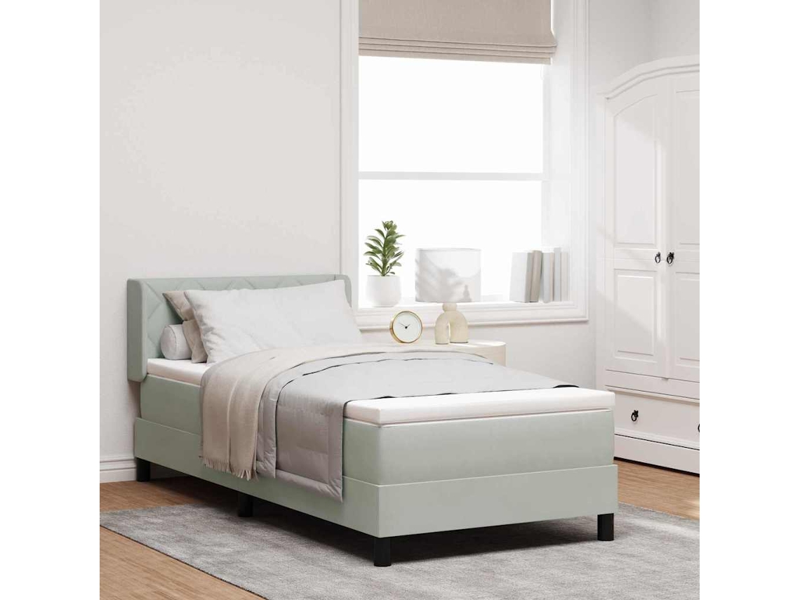 Vidaxl Cama Box Com Cabeceira Manual Cinzento-claro 190 X 90 Cm Veludo