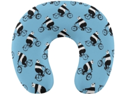 Almofada de Viag com Estampa Panda em uma Bicicleta, Apoio para o Pescoço, Espuma Viscoelástica, Acessório,