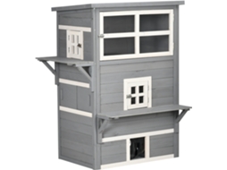 Casa para Gatos em Madeira 3 Andares com Entradas Janelas e 2 Plataformas 98x68,5x122cm Cinza E TOWN COMMERCE GMBH