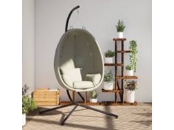 Vidaxl Cadeira Em Forma De Ovo Suspensa Com Suporte Tecido/aço Bege