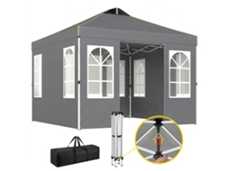 Tenda Dobrável 3x3 M Pop up com Upf50+. 4 Laterais Removíveis. Altura Ajustável e Bolsa de Transporte Cinzento Escuro Ge