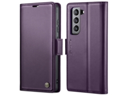 Capa Para Samsung Galaxy S21 Fe 5g Borboleta Fivela Litchi Textura De Telefone De Couro Rfid Antirroubo Roxo Perolado