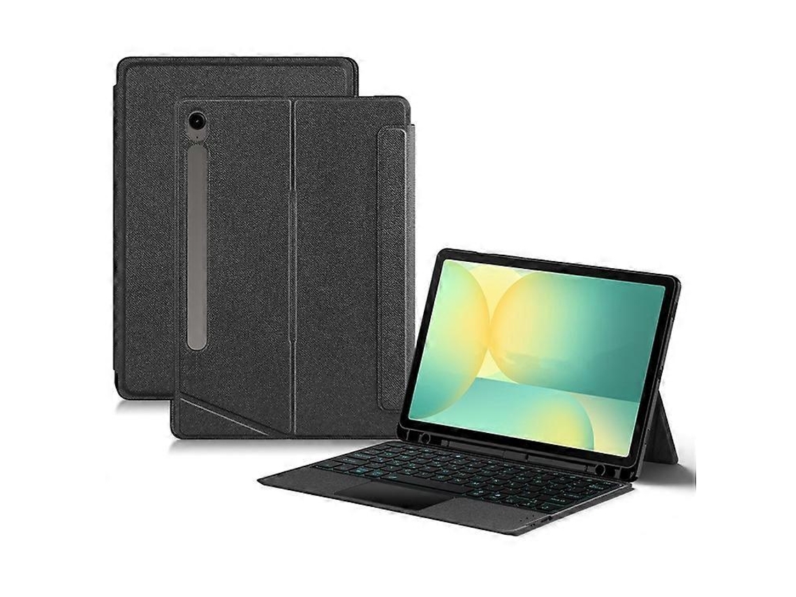 Capa De Couro Compatível Com Samsung Galaxy Tab S10 Fe + Teclado Compatível Com Bluetooth Com Trackpad Retroiluminado (Outlet Caixa Aberta)